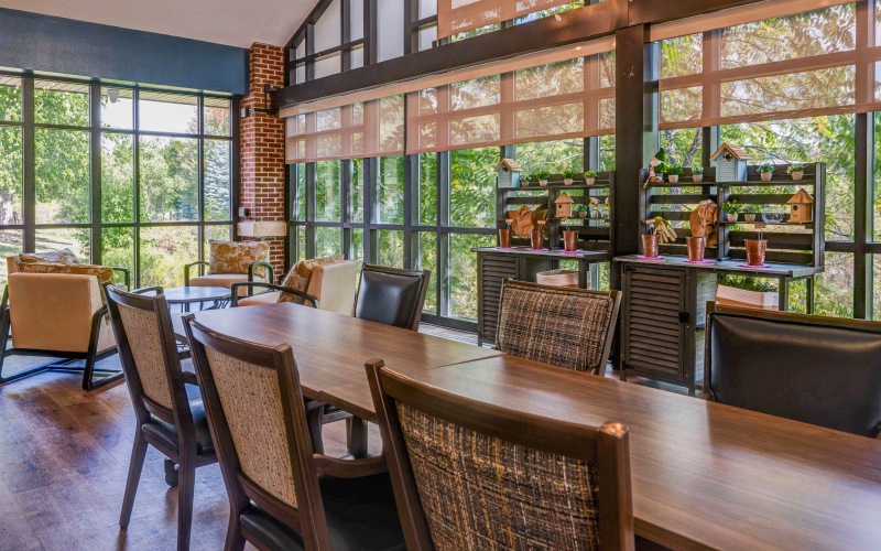 Glasshouse with table for crafts 